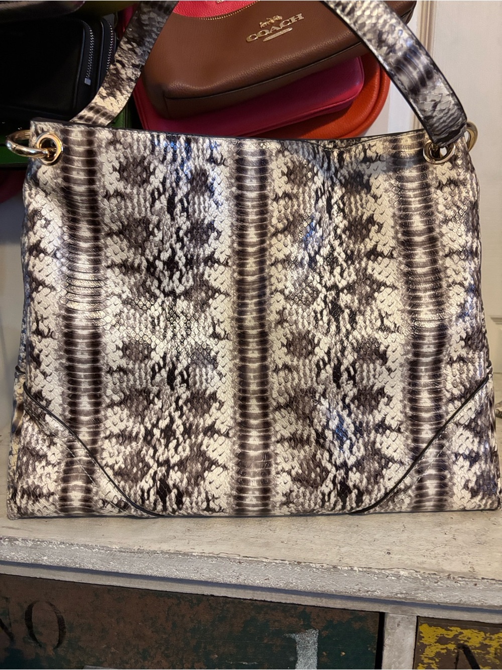 Michael Kors Snake-Print Shoulder Bag with Matching Wallets in Neutral Tones